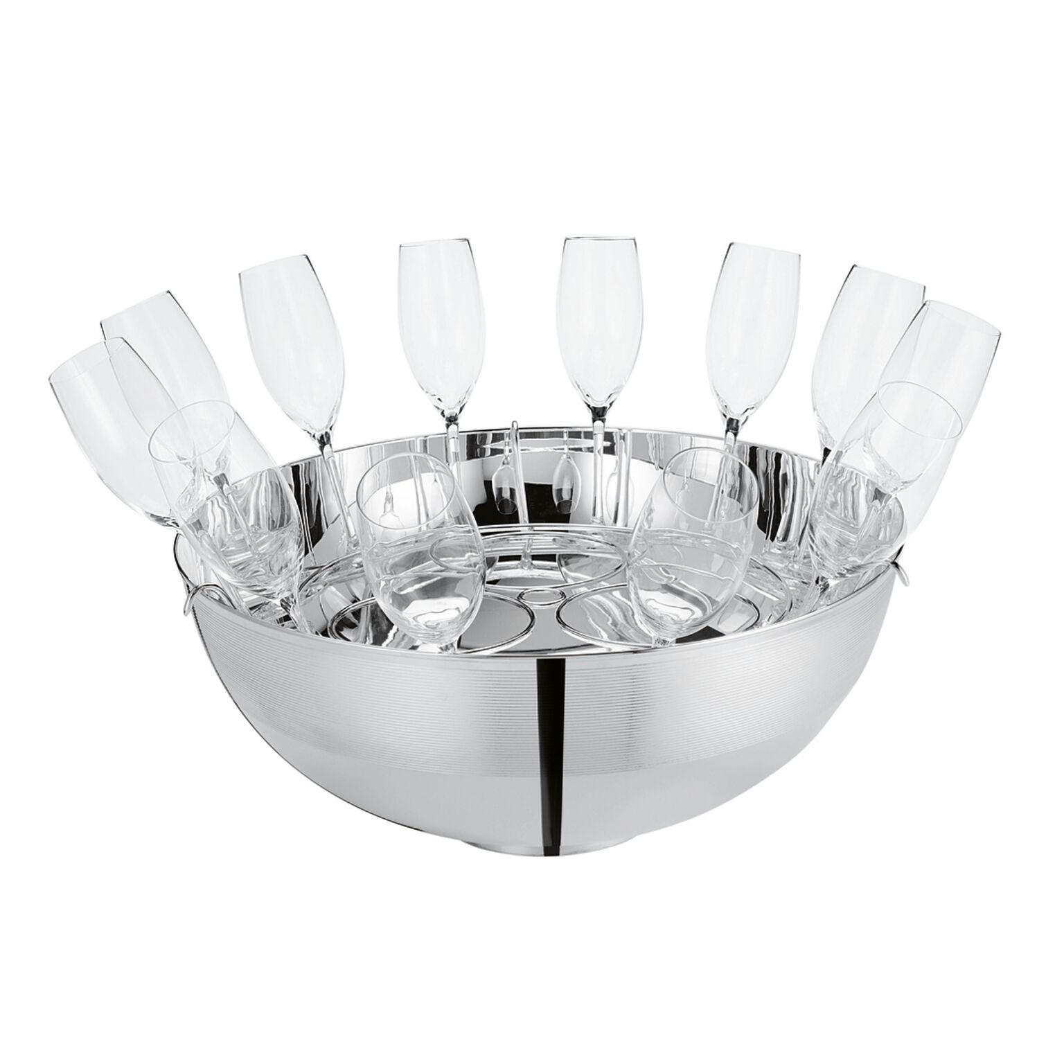 Champagne bowl with 12 glasses Mirror Silverplated Transat Escapade Ercuis