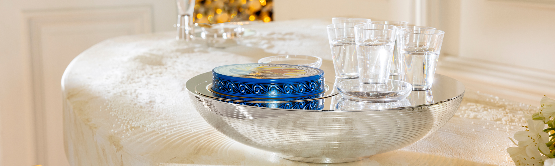 Service à Vodka Et Caviar Saint Hilaire – 3 Pièces En Verre, Argent Et Miroir – Neuf